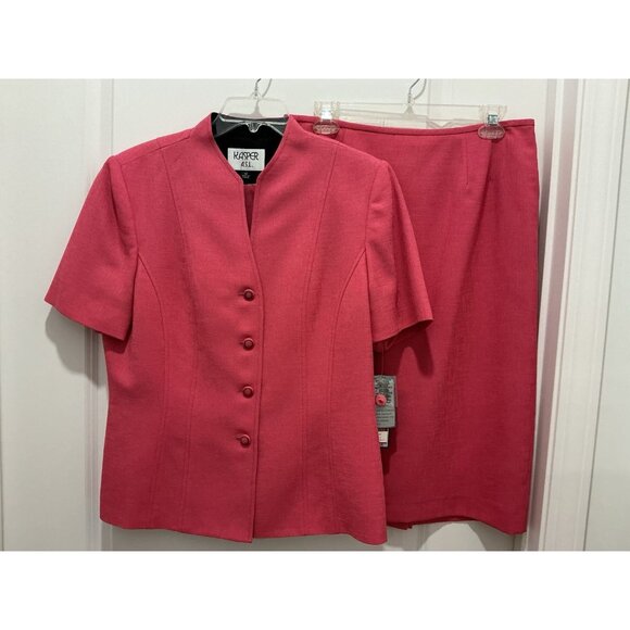 Kasper Skirt Suit 12 Deeper Pink Collarless S/S Single Breasted Office Worship - Picture 1 of 12